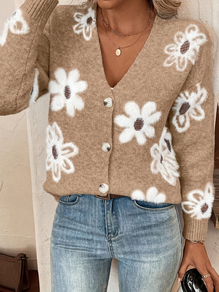 Clotilde | Cardigan en Maille avec Motif Floral