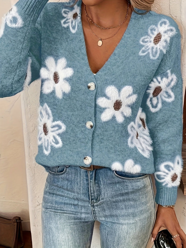 Clotilde | Cardigan en Maille avec Motif Floral