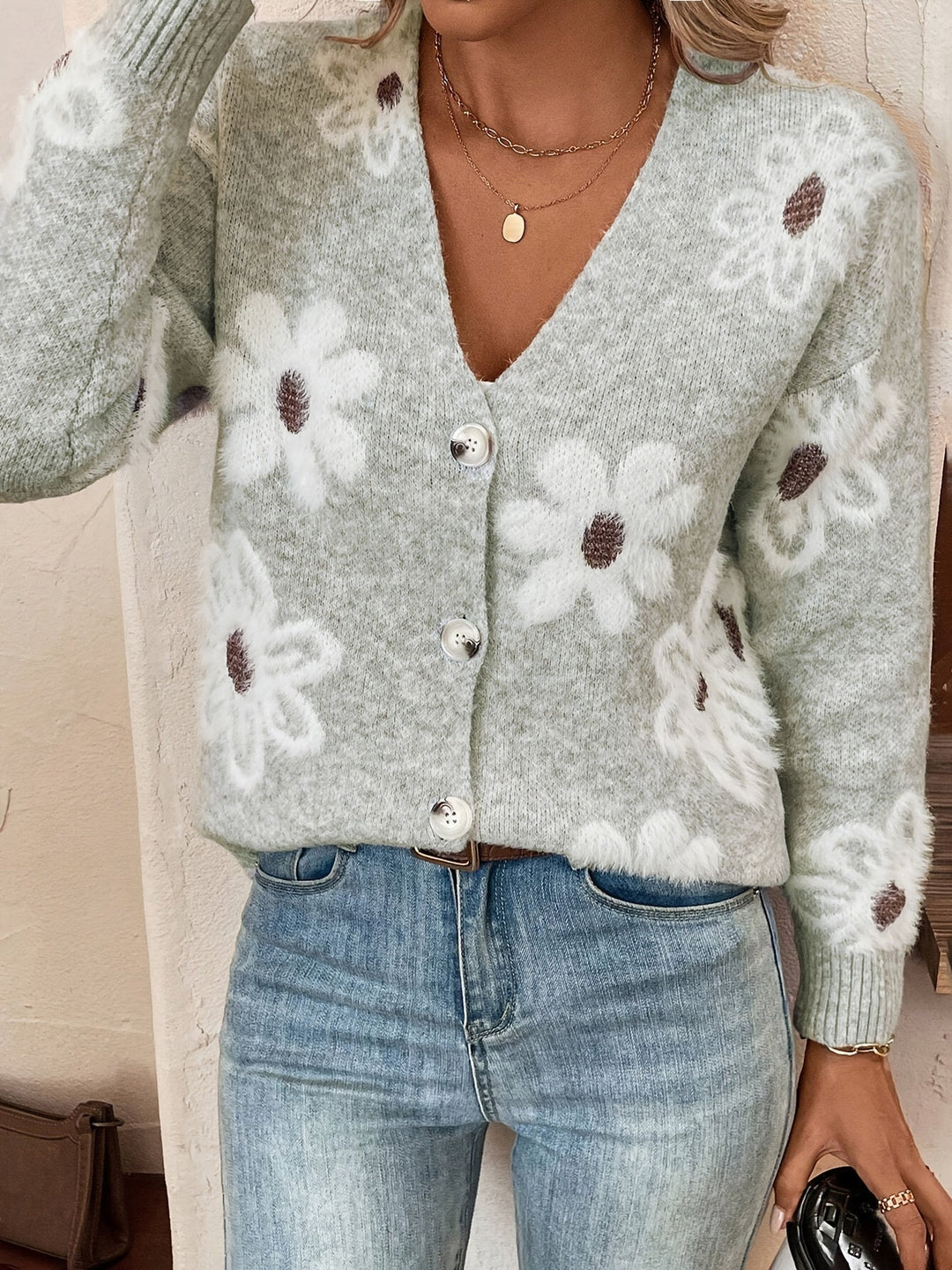 Clotilde | Cardigan en Maille avec Motif Floral