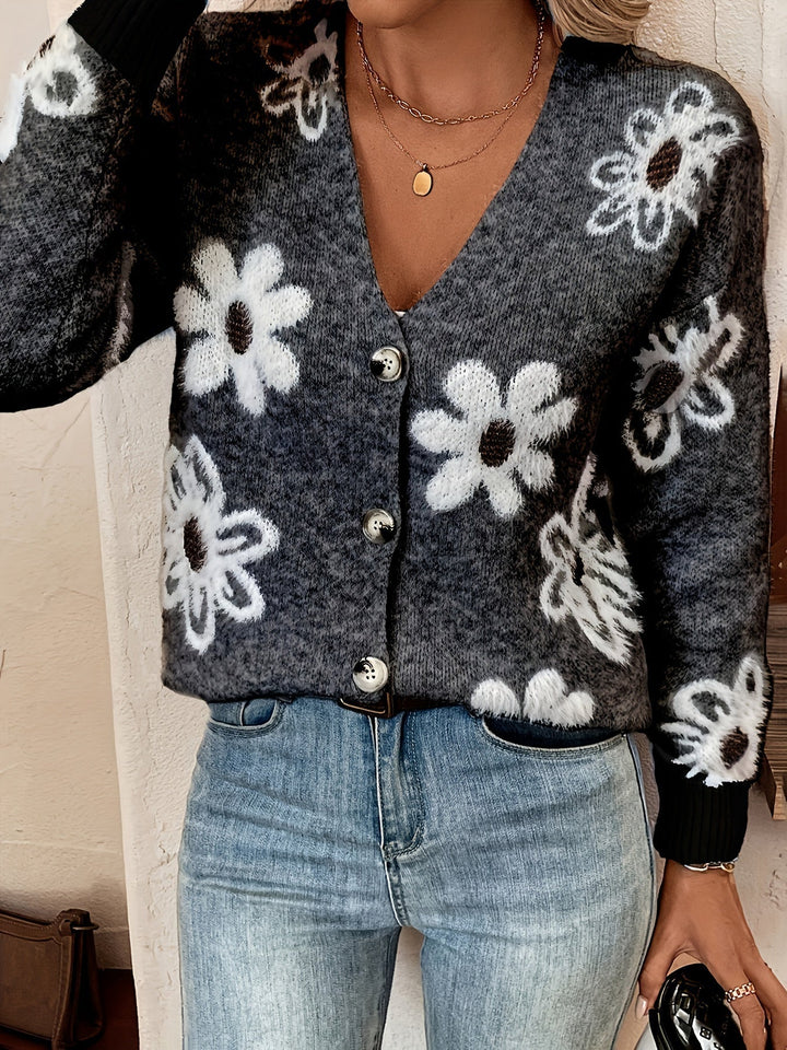 Clotilde | Cardigan en Maille avec Motif Floral