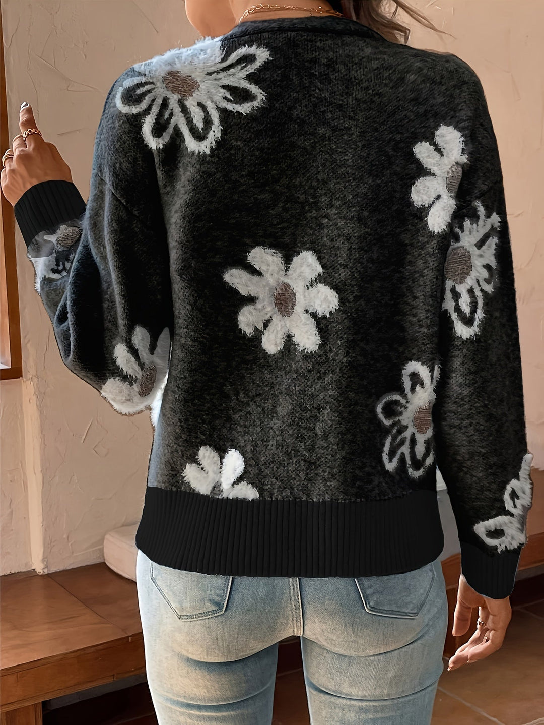 Clotilde | Cardigan en Maille avec Motif Floral