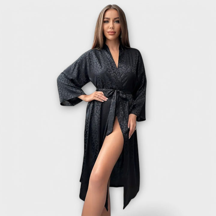 Christine | Robe de chambre satin léopard